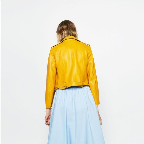 Zara Faux Leather Yellow Moto Jacket - Picture 3 of 8